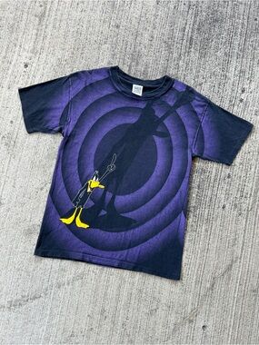 Vintage 1992 Wild Oats Looney Tunes Daffy Duck All Over Print Shadow Tee